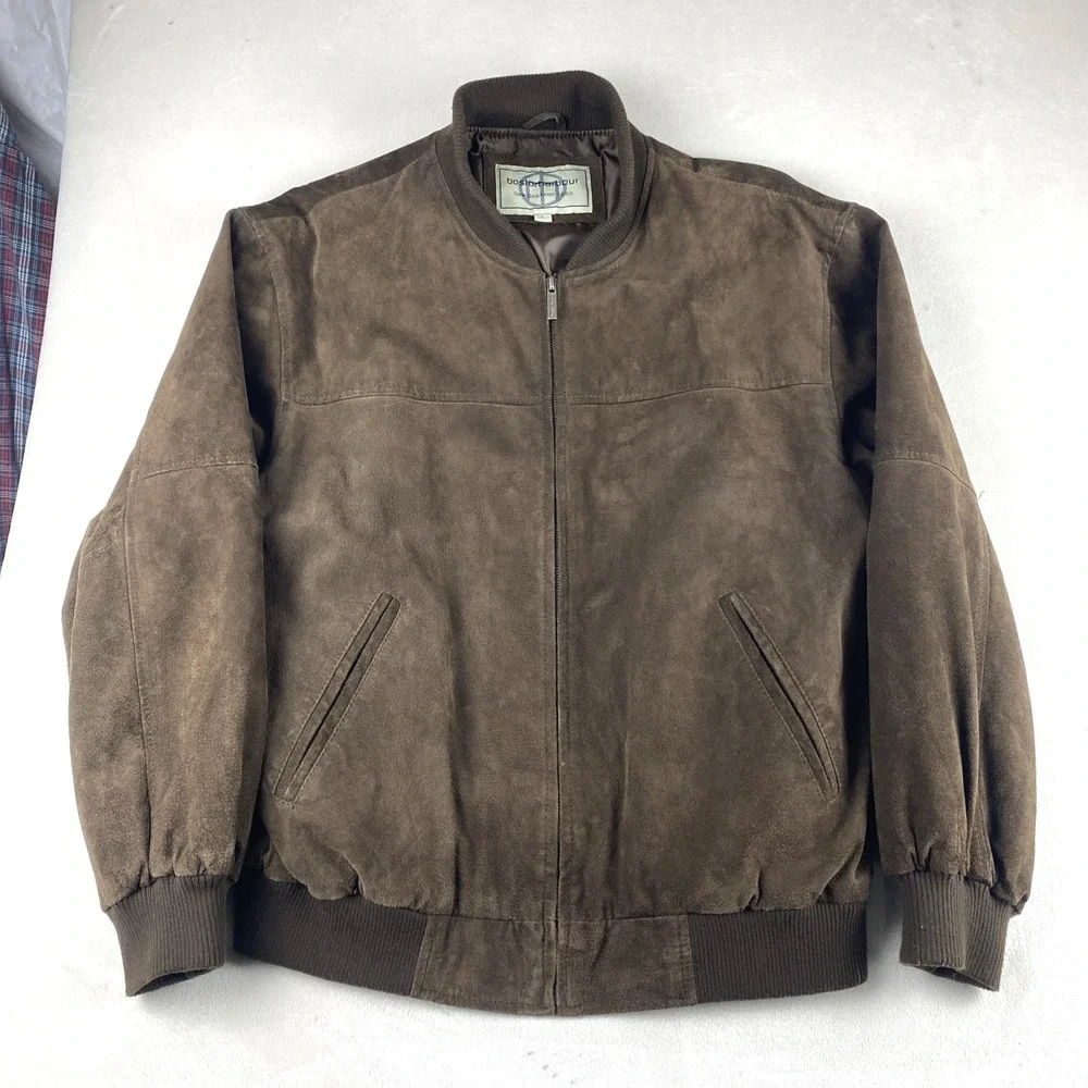 Vintage Boston Harbour Chocolate Brown Suede Leather Bomber Jacket Men's L 2000s